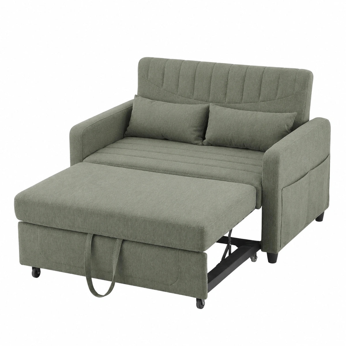 Merax 2-Sitzer Schlafsofa mit Verstellbarer Rückenlehne, Taschen und Baumwoll-Leinen-Bezug, Armeegrün