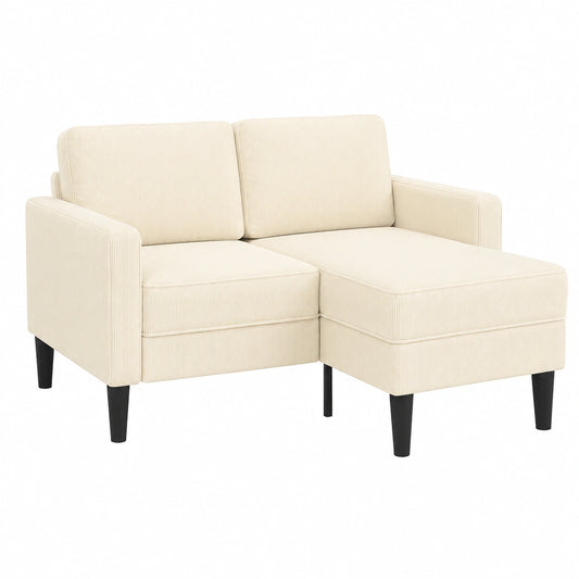 Komfortables 2-Sitzer-Sofa mit Chaiselongue in Creme, Leinenbezug, 125 cm, Ideal für Schlafzimmer
