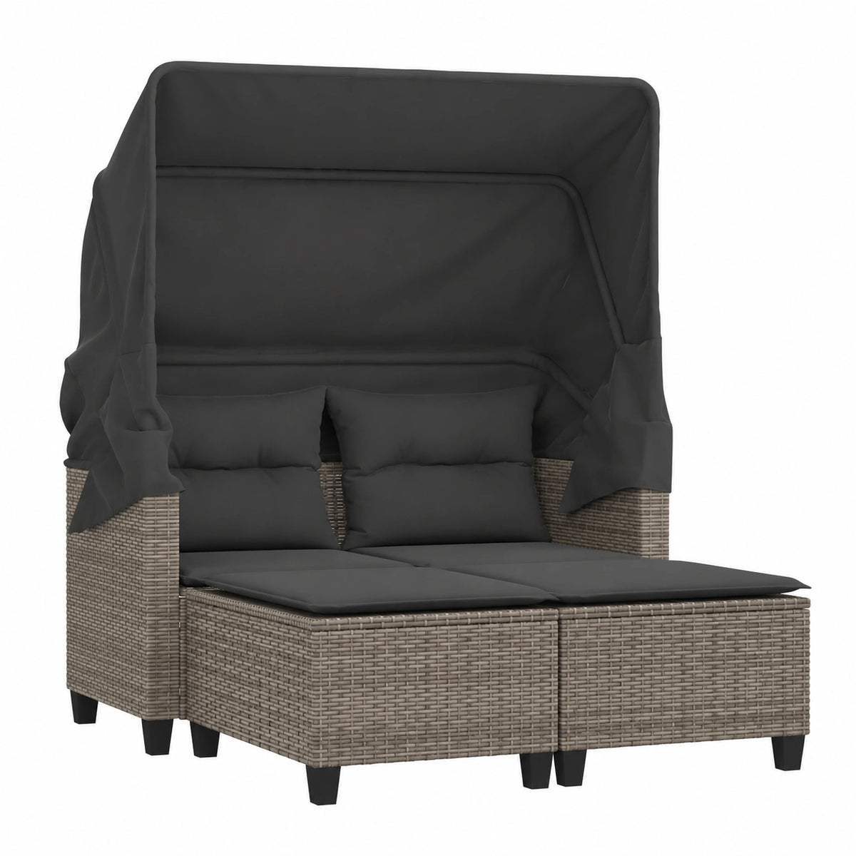 2-Sitzer Gartensofa mit Baldachin, Poly Rattan Lounge-Set für Terrasse, Grau