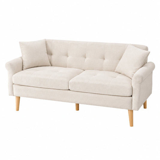Merax Zweiersofa aus Chenille mit Massivholzfüßen – Komfortabler Polsterstuhl für Wohnzimmer & Schlafzimmer – Grau