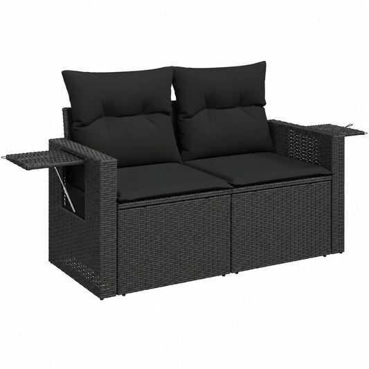 2-Sitzer Gartenlounge mit Kissen aus Poly Rattan, Schwarz