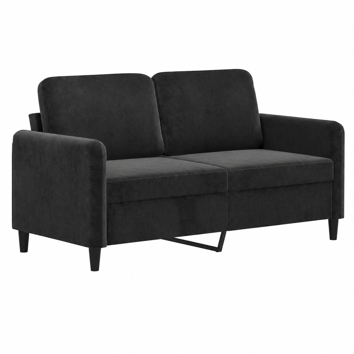 Modernes 2-Sitzer Sofa aus Samt mit Metallgestell und Rückenkissen, Schwarz