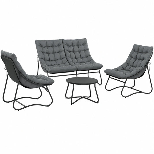 Outsunny 4-Sitzer Gartenmöbel-Set mit Sofa, Sesseln und Tisch, wetterfest, ideal für Terrasse und Balkon, Stahlrahmen, Grau