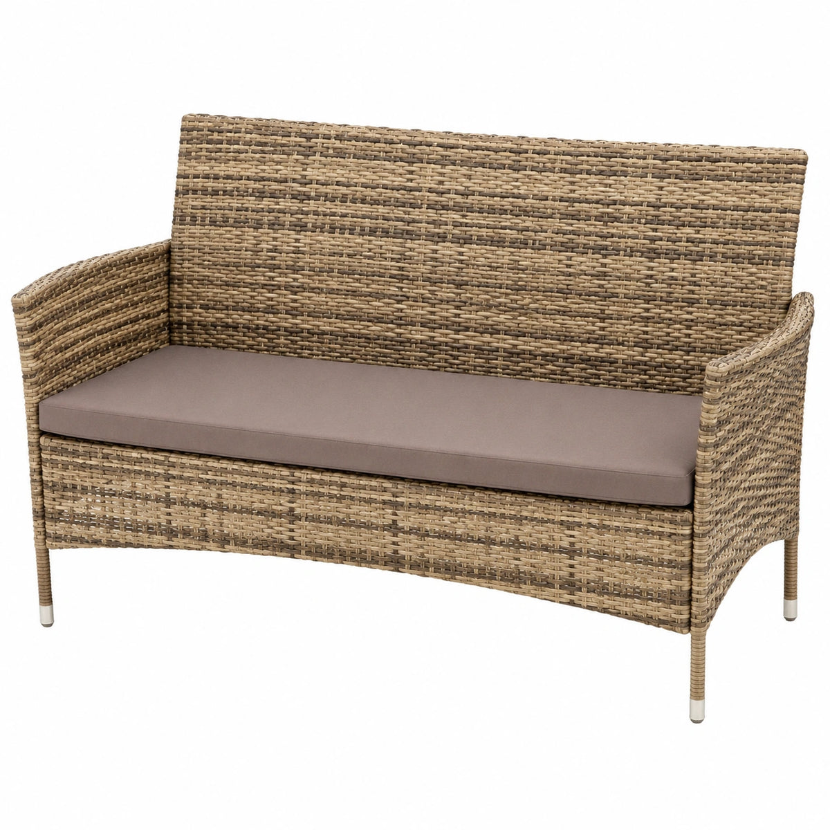 Zweisitzer Gartenbank aus Polyrattan mit Sitzkissen, Beige-Braun