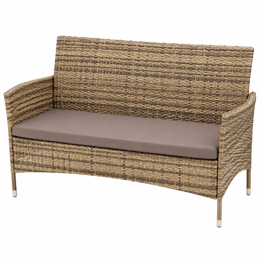 Zweisitzer Gartenbank aus Polyrattan mit Sitzkissen, Beige-Braun