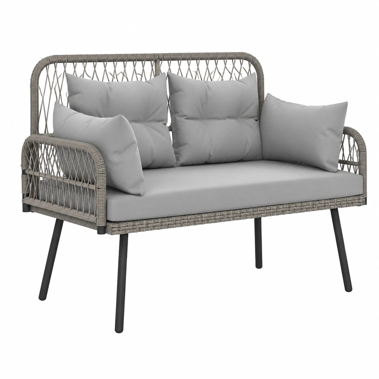 Outsunny Zweisitzer Gartensofa mit Kissen und Stahlrahmen, wetterfest, dunkelgrau