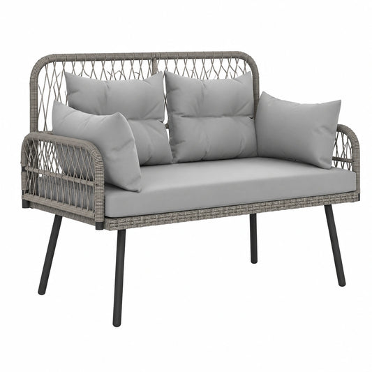 Outsunny Zweisitzer Gartensofa mit Kissen und Stahlrahmen, wetterfest, dunkelgrau