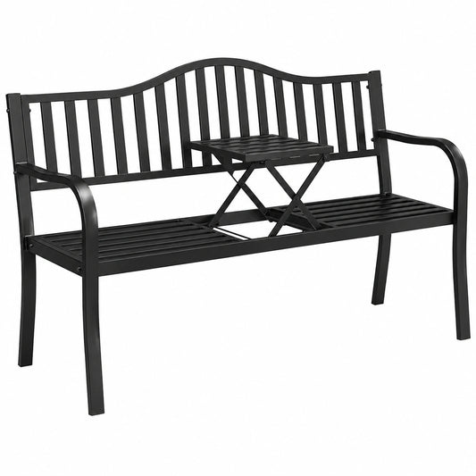 Stabile 3-Sitzer Gartenbank mit Klapptisch aus Metall, Schwarz