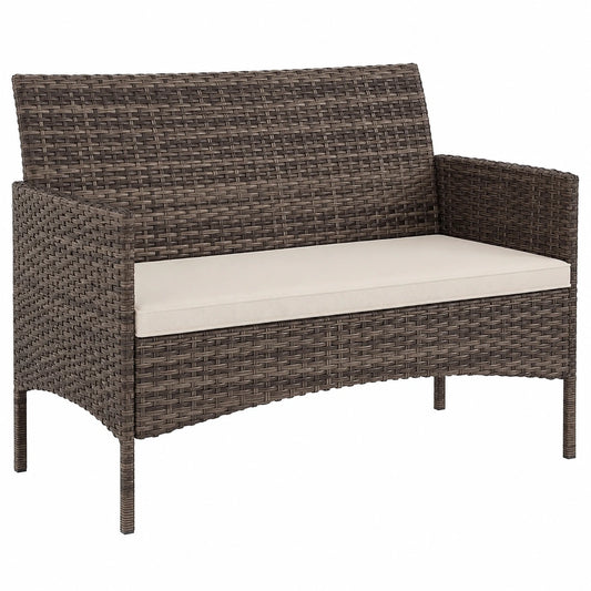 Outsunny Wetterfestes Rattansofa für Garten und Terrasse, 2-Sitzer mit Kissen, Khaki