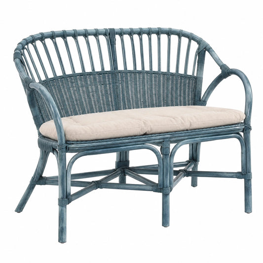 2-Sitzer Rattanbank für Wintergarten, natürlich, geflochten in Blau