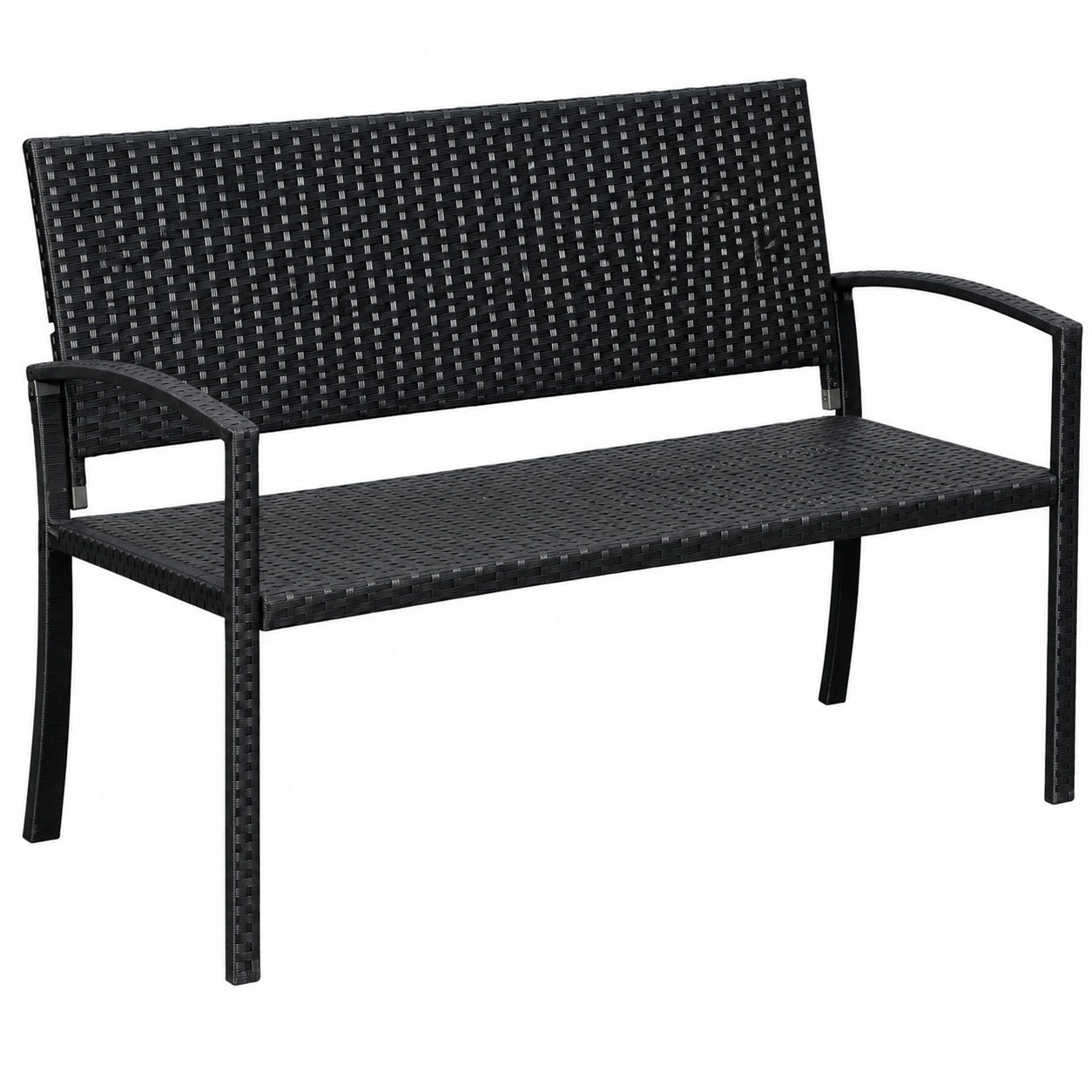 Outsunny Polyrattan 2-Sitzer Gartenbank, UV-beständig, ergonomische Arm- und Rückenlehnen, belastbar bis 240 kg, ideal für Terrasse und Balkon, 122x60x85 cm, Schwarz