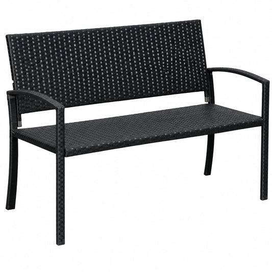 Outsunny Polyrattan 2-Sitzer Gartenbank, UV-beständig, ergonomische Arm- und Rückenlehnen, belastbar bis 240 kg, ideal für Terrasse und Balkon, 122x60x85 cm, Schwarz