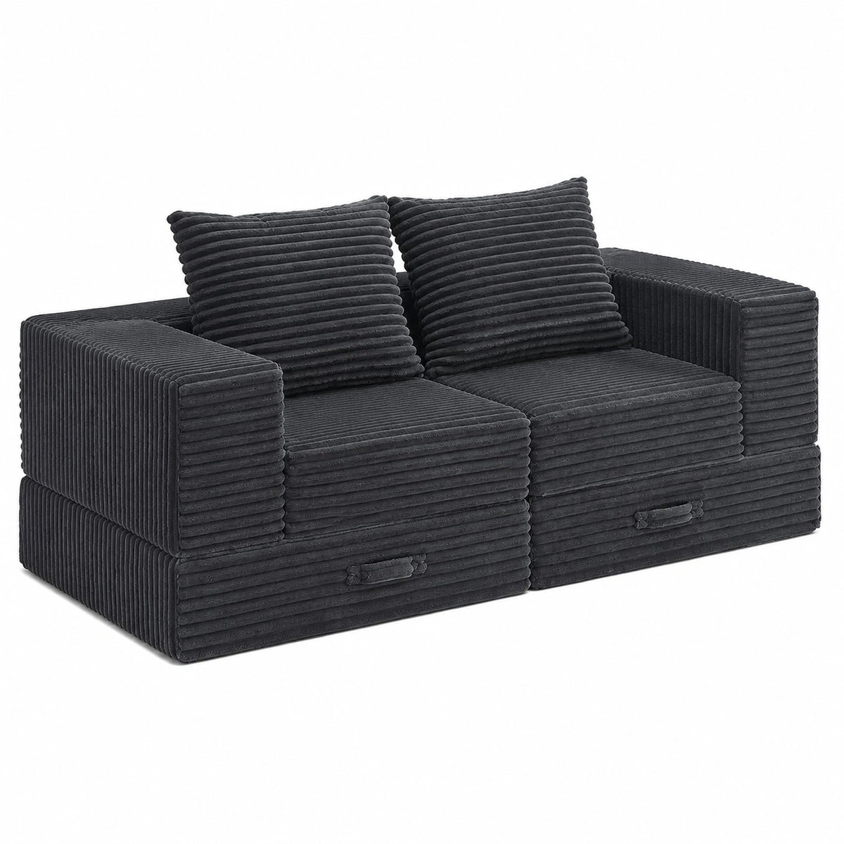 Modulares Schlafsofa Vamcheer für 2 Personen - Ausziehbare Couch mit Kissen, Grau