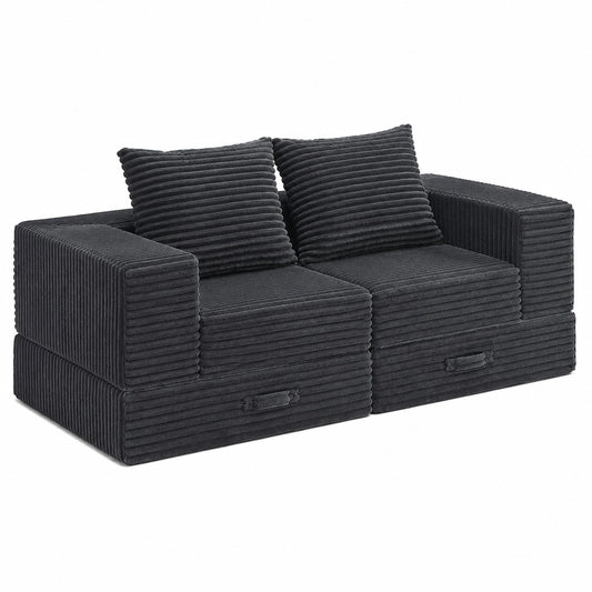 Modulares Schlafsofa Vamcheer für 2 Personen - Ausziehbare Couch mit Kissen, Grau