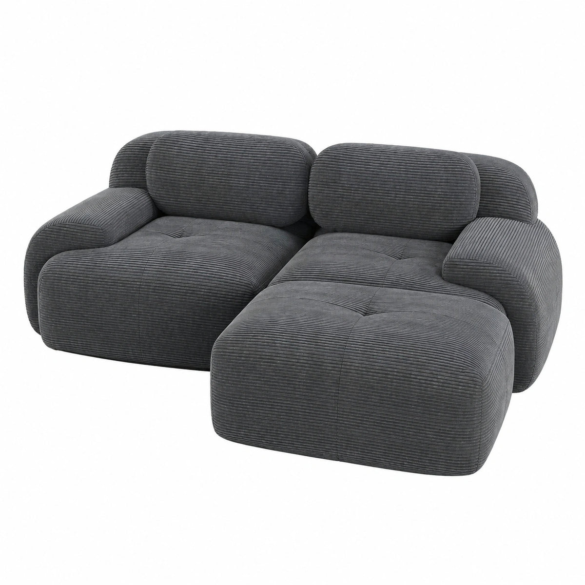 Modulares L-förmiges Sofa mit Ottoman, Grau, 2-Sitzer+1, für Wohnzimmer, ohne Montage