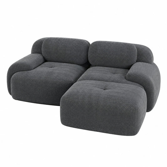 Modulares L-förmiges Sofa mit Ottoman, Grau, 2-Sitzer+1, für Wohnzimmer, ohne Montage