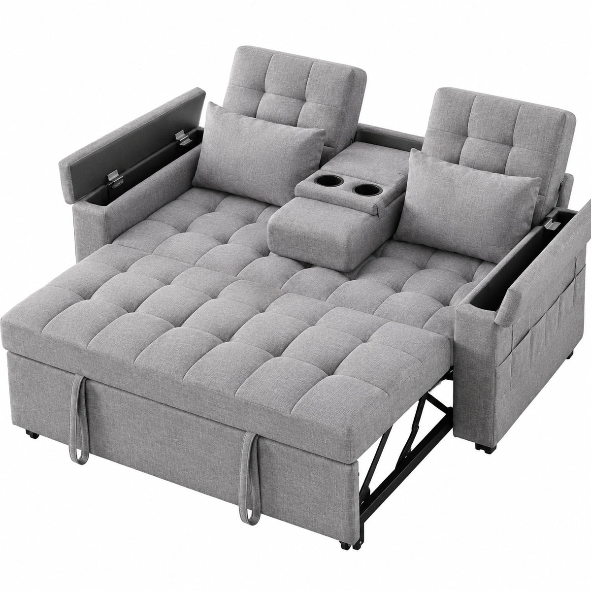 Multifunktionales 2-Sitzer Schlafsofa mit Verstellbarer Rückenlehne und Stauraum, Grau