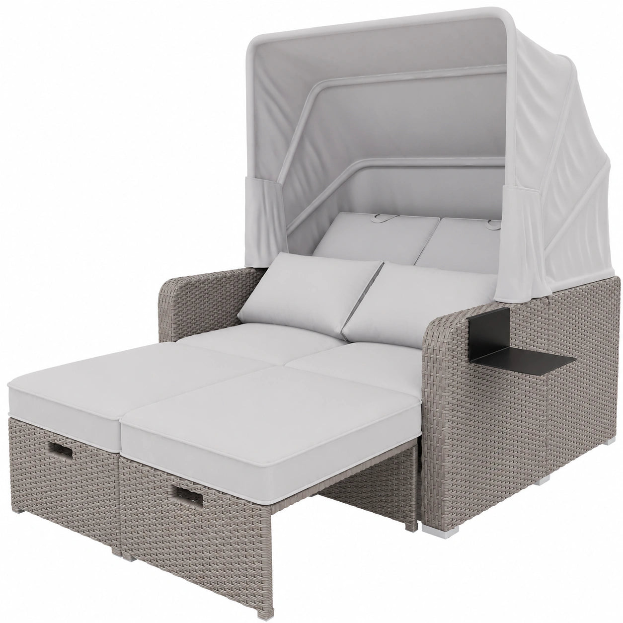 Merax 2-Sitzer Gartensofa mit Verdeck, Polyrattan Lounge Sofa, Outdoor Liege, Khaki